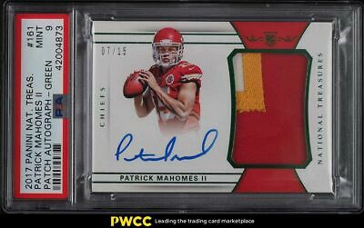 2017 National Treasures Green Patrick Mahomes II ROOKIE RC PATCH AUTO 15 PSA 9